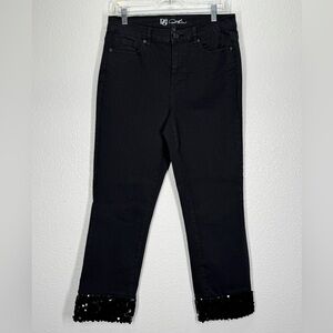 DG2 by Diane Gilman Black Jeans with Sequin Hem 10 Straight Leg Ankle Length